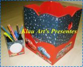 Kit escritório Lixeira e Porta Lápis Cars